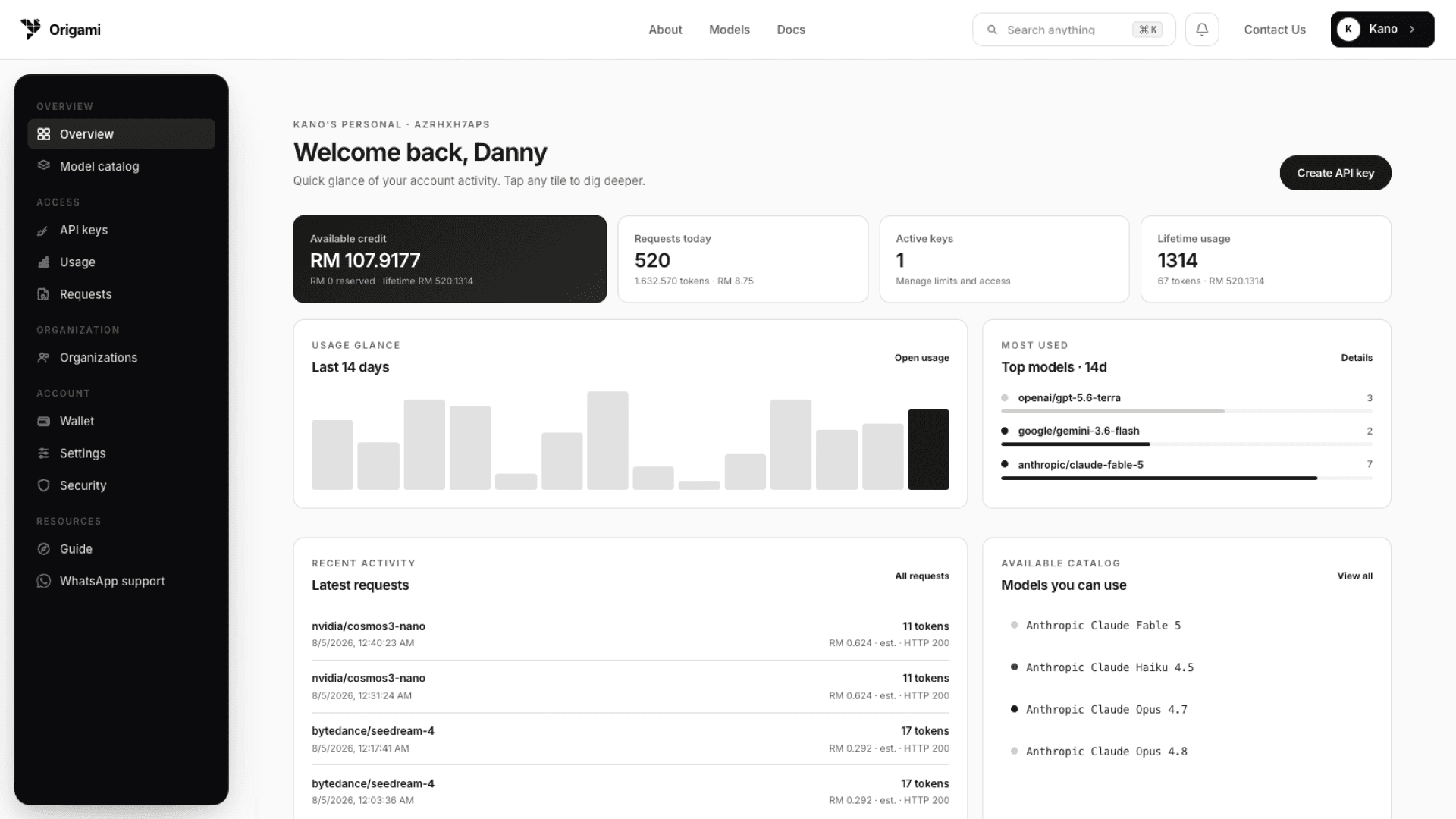 Origami customer console overview